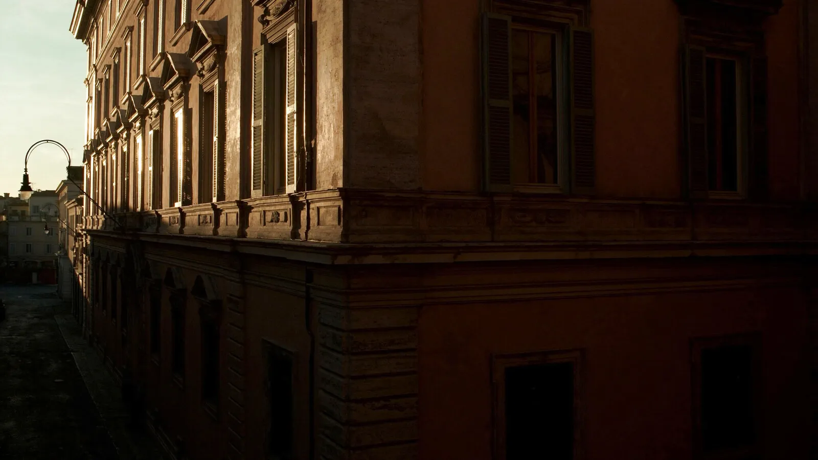 Quiet cobbled street in the historic centre of Rome